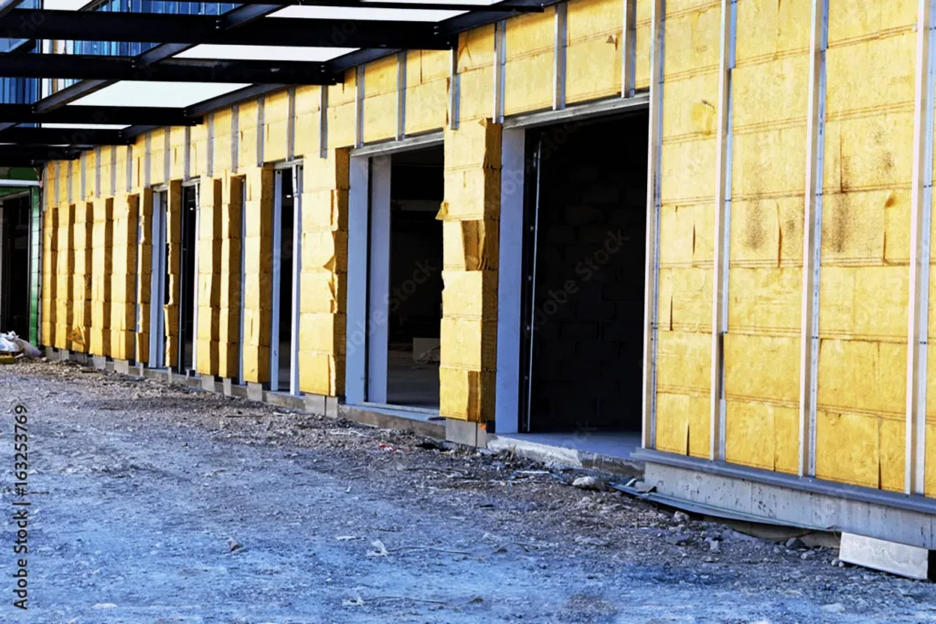 Immeuble tertiaire à haute performance énergétique. Façade ventilée, balcons suspendus, RE2020, panneaux solaires.