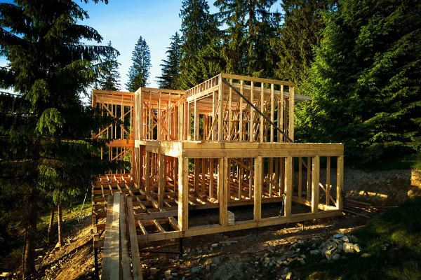 Maison sur pilotis en forêt