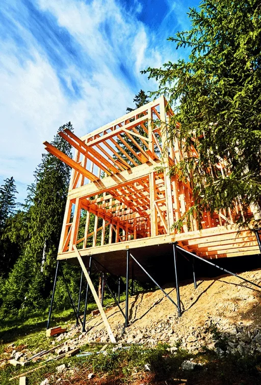 Maison sur pilotis en forêt